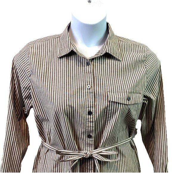 Ann Taylor Womens Shirt Dress Button Down Grey White Pin Stripe Cotton Blend 10 - Picture 2 of 10